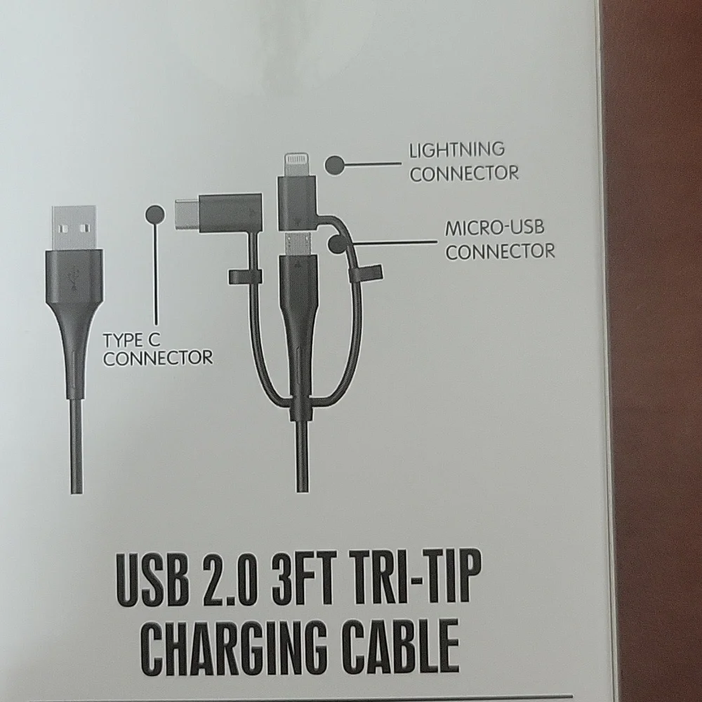 Dual USB Wall Charger & Usb 2.0 3 Ft Tri-tip Charging Cable NIB